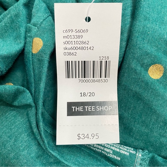 Lane Bryant Teal Green Metallic Gold Dot Long Sleeve Tee NEW size 18/20 - Picture 4 of 6